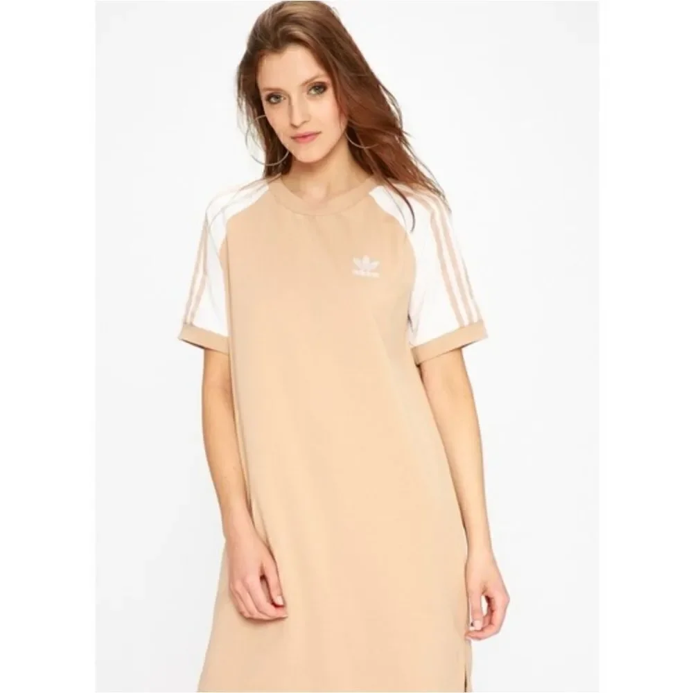 Adidas tan 3 stripe raglan dress